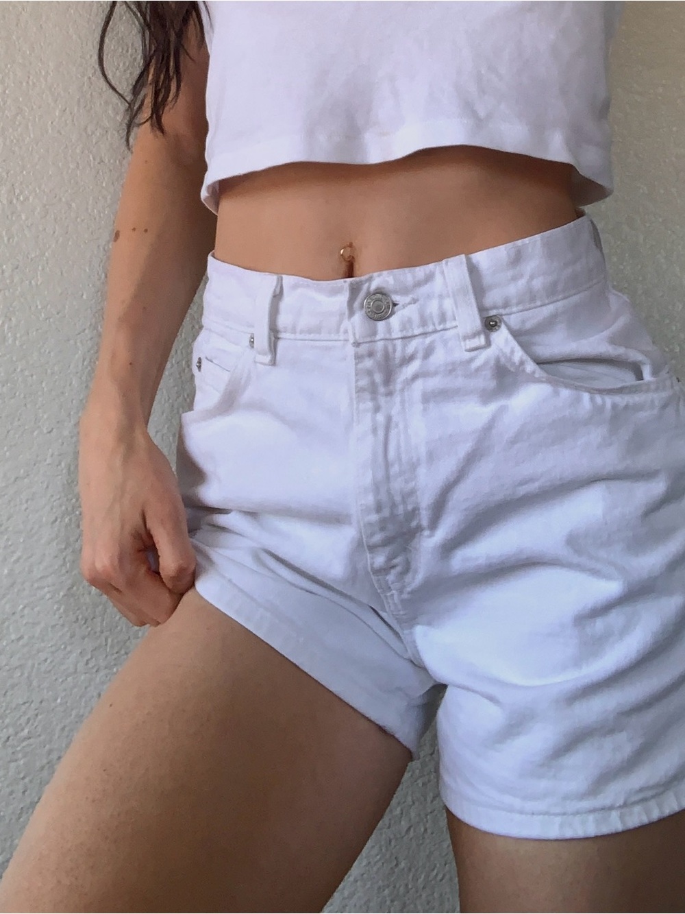 Levi's White High-Waist Denim Shorts